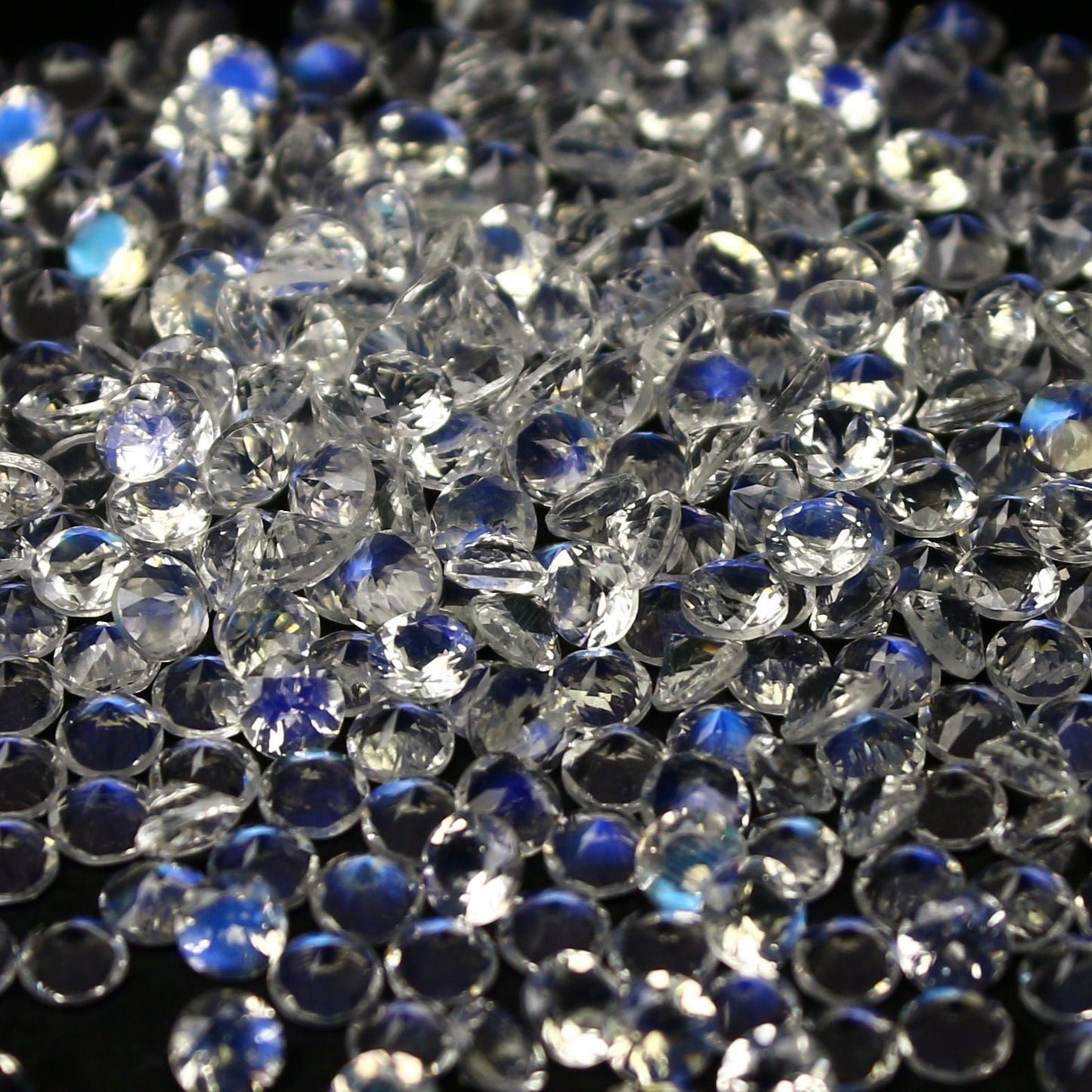 Natural Blue Fire Rainbow Moonstone Lot 3x3 MM Round Shape Faceted Gemstone
