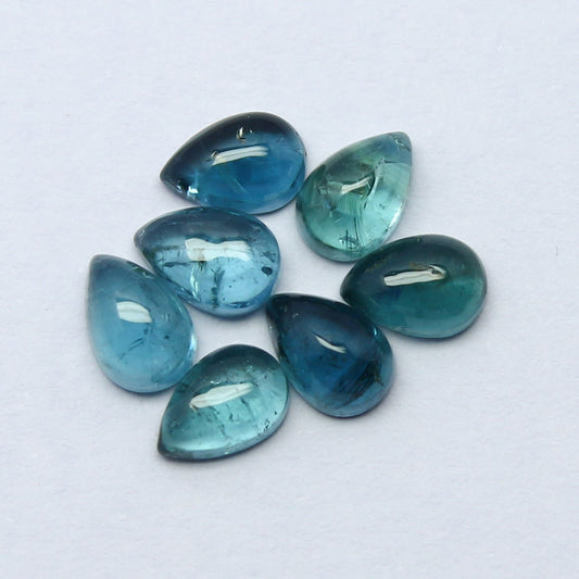 Natural Indicolite Tourmaline Lot 3.67 Carat 6x4 MM Pear Shape Cabochon Gemstone 7 Piece Lot