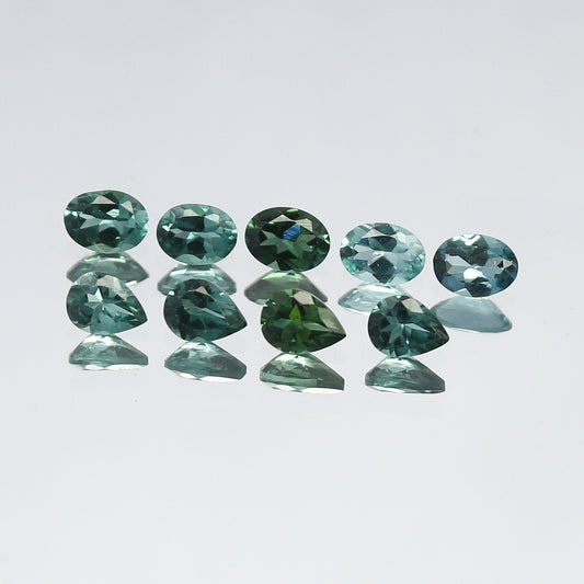 Natural Indicolite Tourmaline Lot 1.25 Carat Oval and Pear Shape Faceted Gemstone 9 Piece Lot