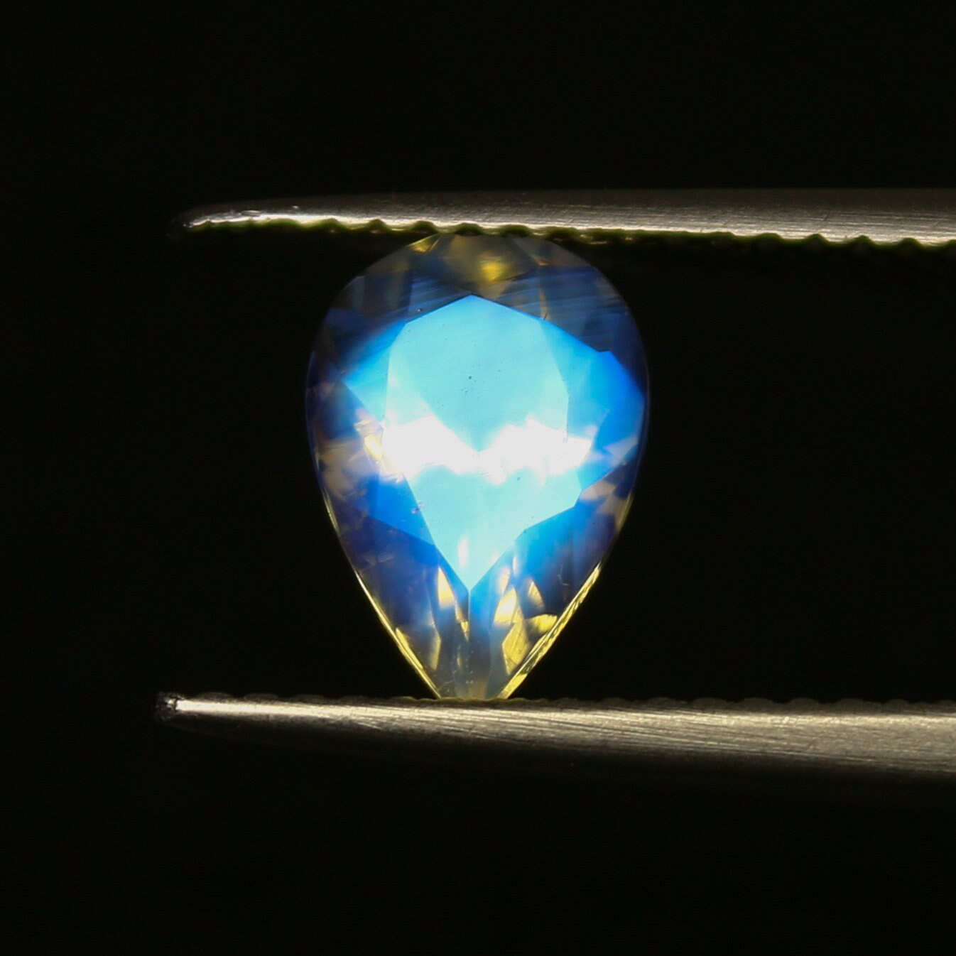 Natural Blue-Fire Rainbow Moonstone 1.40 Carat 9.6x6.3 MM Pear Shape Faceted Gemstone