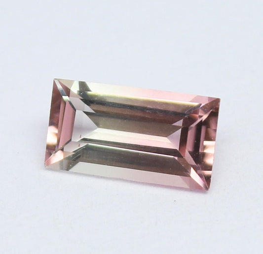 Natural Bi-color Tourmaline 0.72 Carat 7.5x4.7 MM Baguette Shape Faceted Gemstone