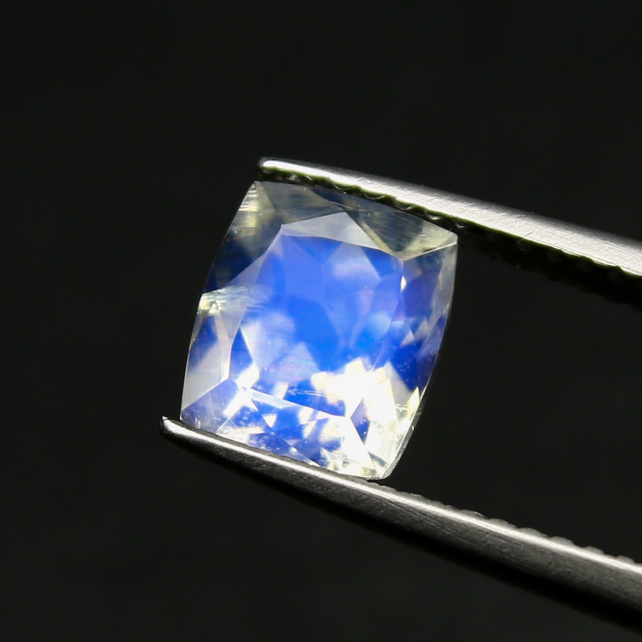 Natural Blue-Fire Rainbow Moonstone (Labradorite) 1.73 Carat 7.5x6.5 MM Cushion Shape Faceted AAA+++ Gemstone