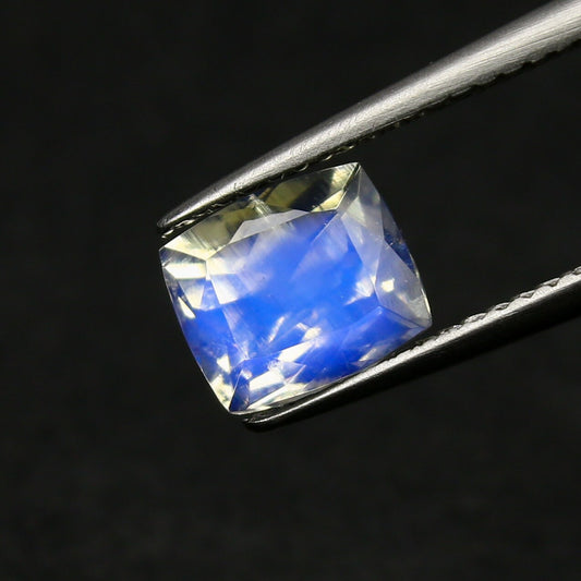 Natural Blue-Fire Rainbow Moonstone (Labradorite) 1.73 Carat 7.5x6.5 MM Cushion Shape Faceted AAA+++ Gemstone