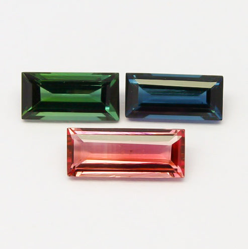 Natural Pink,Blue and Green Tourmaline lot 5.15 Carat 11.5x5/10x4.5/10x5 MM Baguette Shape Faceted Gemstone 3 Piece Lot