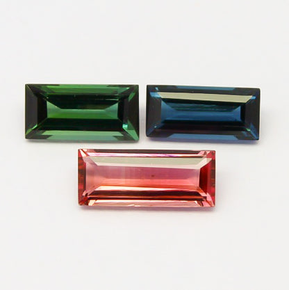 Natural Pink,Blue and Green Tourmaline lot 5.15 Carat 11.5x5/10x4.5/10x5 MM Baguette Shape Faceted Gemstone 3 Piece Lot