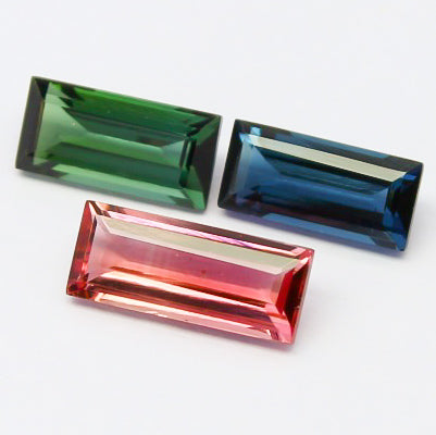 Natural Pink,Blue and Green Tourmaline lot 5.15 Carat 11.5x5/10x4.5/10x5 MM Baguette Shape Faceted Gemstone 3 Piece Lot