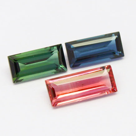 Natural Pink,Blue and Green Tourmaline lot 5.15 Carat 11.5x5/10x4.5/10x5 MM Baguette Shape Faceted Gemstone 3 Piece Lot