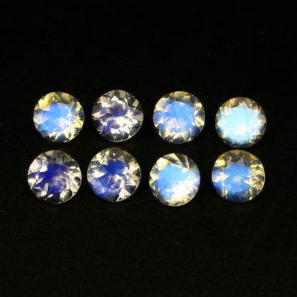 Natural Blue-Fire Rainbow Moonstone (Labradorite) Lot 5.96 Carat 6x6 MM Round Shape Faceted Gemstone 8 Piece Lot