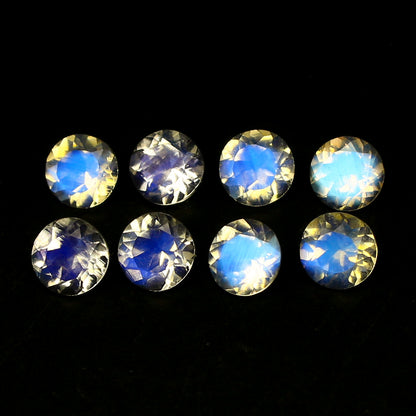 Natural Blue-Fire Rainbow Moonstone (Labradorite) Lot 5.96 Carat 6x6 MM Round Shape Faceted Gemstone 8 Piece Lot