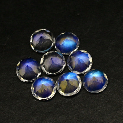 Natural Blue-Fire Rainbow Moonstone (Labradorite) Lot 5.96 Carat 6x6 MM Round Shape Faceted Gemstone 8 Piece Lot