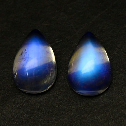 Natural Blue-Fire Rainbow Moonstone (Labradorite) Pair 2.92 Carat 9x6 MM Oval Shape Cabochon Gemstone Pair