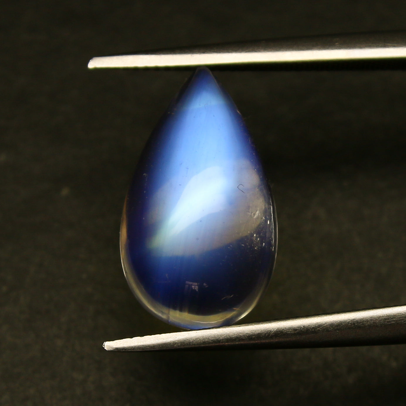 Natural Blue-Fire Rainbow Moonstone 4.26 Carat 14.5x8.5 MM Pear Shape Cabochon Gemstone