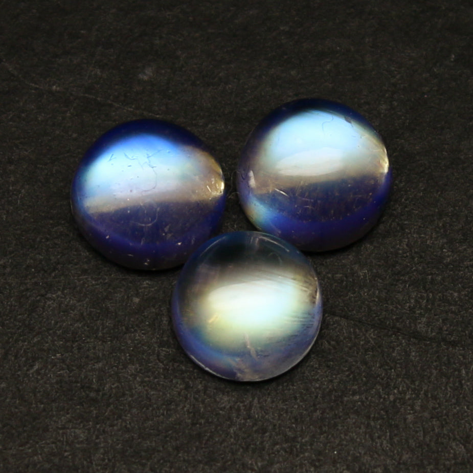 Natural Multi-Fire Rainbow Moonstone Lot (Andesine Labradorite) 1.83 Carat 5x5 MM Round Shape Cabochon Gemstone 3 Piece Lot