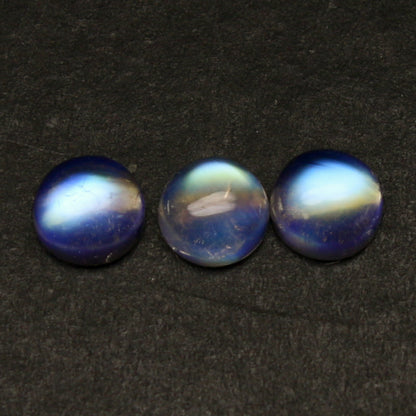 Natural Multi-Fire Rainbow Moonstone Lot (Andesine Labradorite) 1.83 Carat 5x5 MM Round Shape Cabochon Gemstone 3 Piece Lot