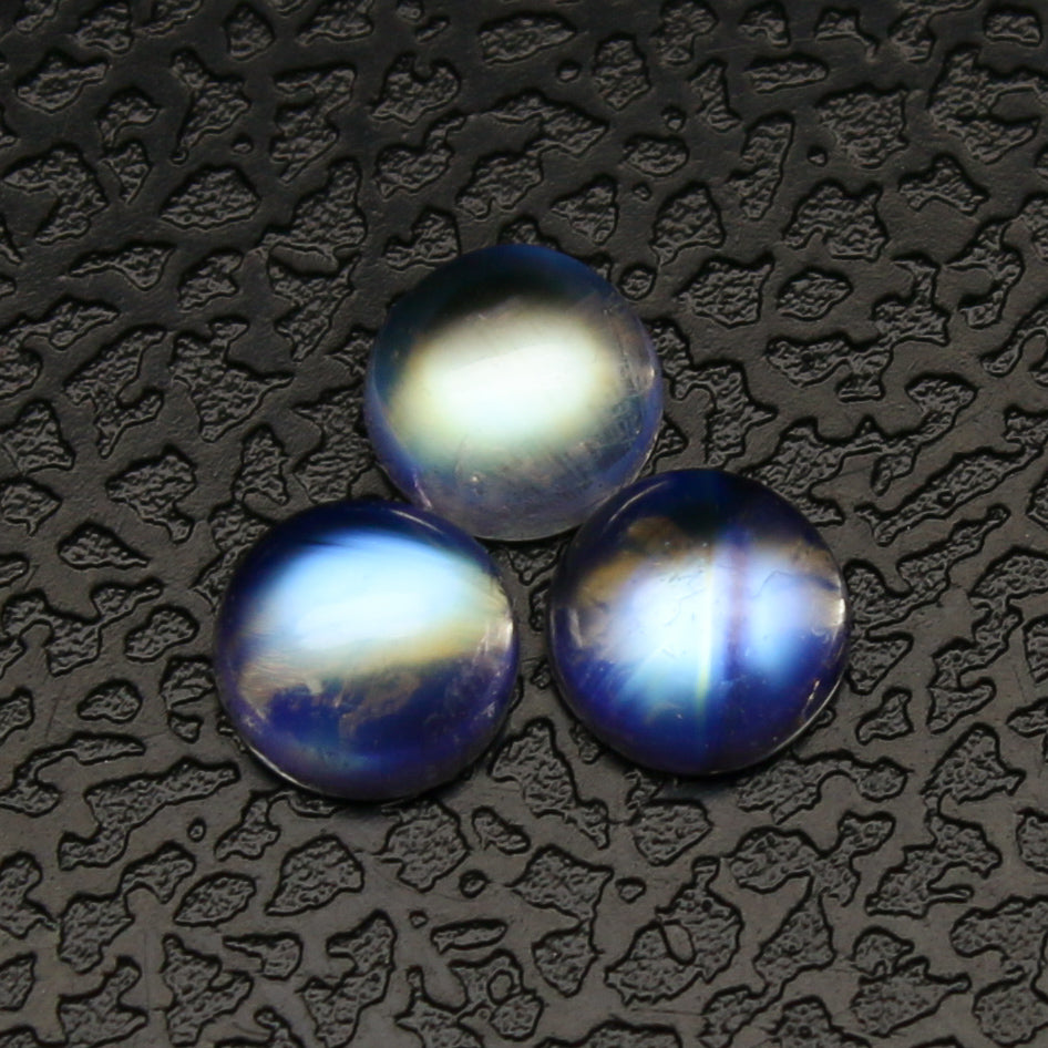 Natural Multi-Fire Rainbow Moonstone Lot (Andesine Labradorite) 1.83 Carat 5x5 MM Round Shape Cabochon Gemstone 3 Piece Lot