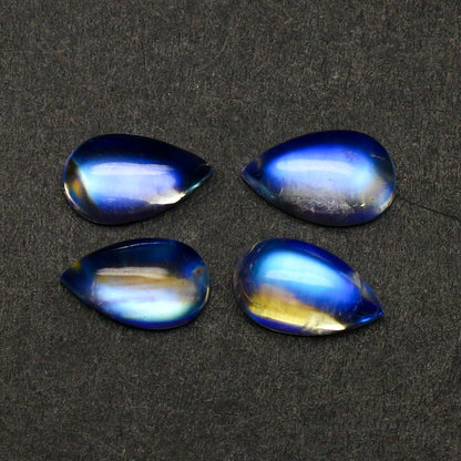 Natural Multi-Fire Rainbow Moonstone Lot (Andesine Labradorite) 6.69 Carat 10x6 MM Pear Shape Cabochon Gemstone AAA+ 4 Piece Lot