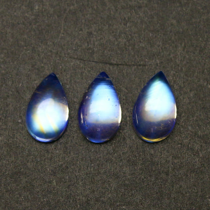 Natural Multi-Fire Rainbow Moonstone Lot (Andesine Labradorite) 4.49 Carat 9.5x6 MM Pear Shape Cabochon Gemstone AAA+ 3 Piece Lot