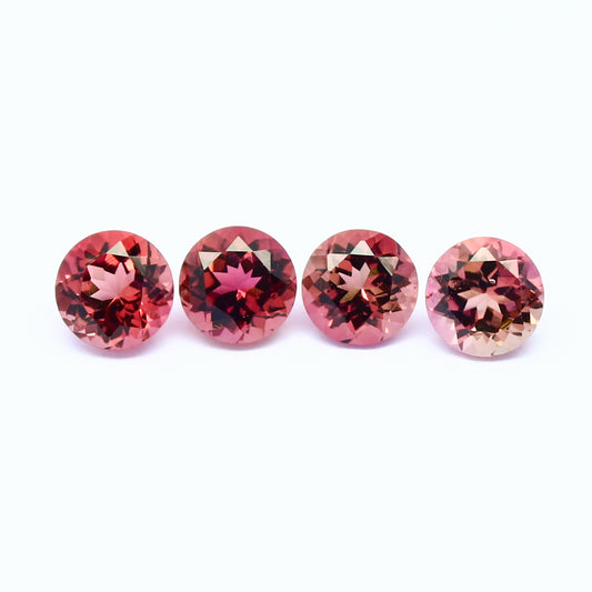 Natural Bi-Color Tourmaline Lot 2.12 Carat 5x5 MM Round Shape Faceted Gemstone 4 Piece Lot