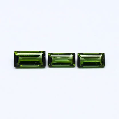 Natural Green Tourmaline Lot 1.42 Carat Mix Size Baguette Shape Faceted Gemstone 3 Piece Lot