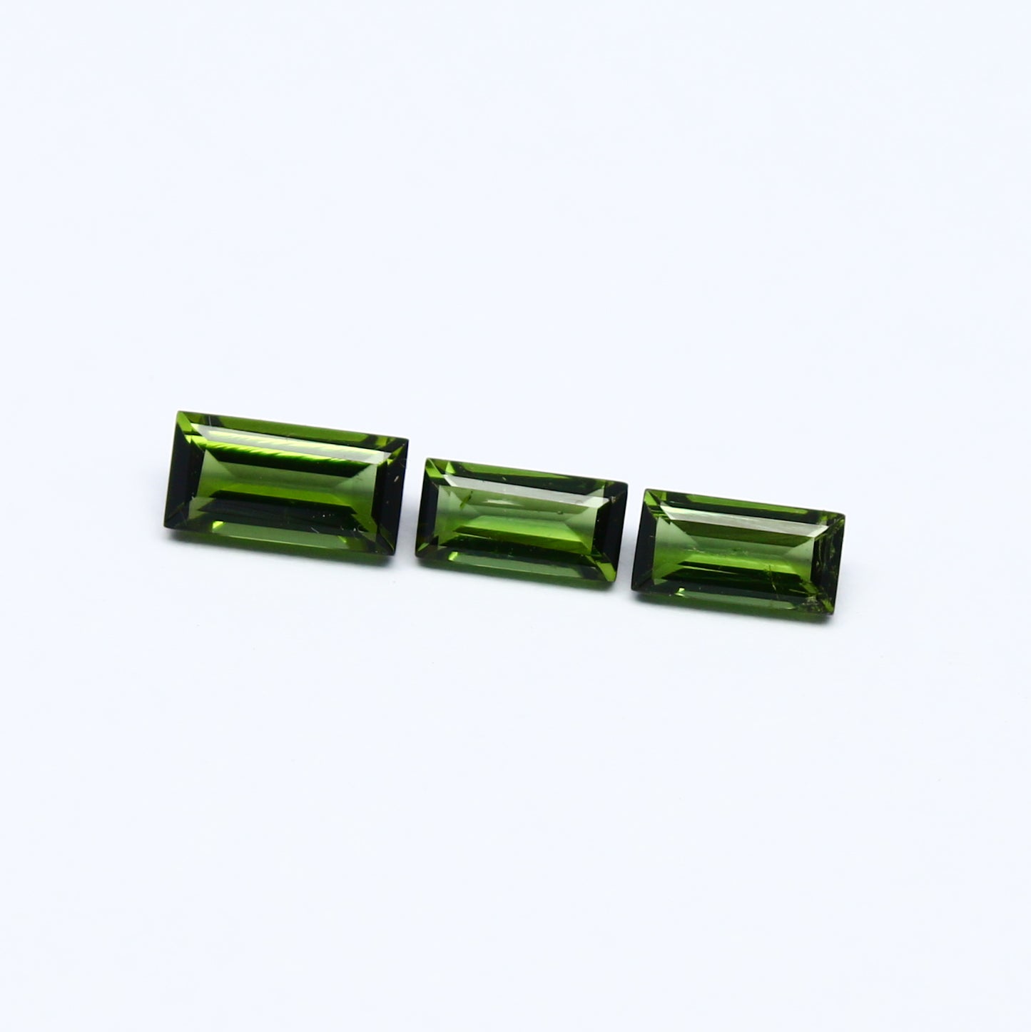 Natural Green Tourmaline Lot 1.42 Carat Mix Size Baguette Shape Faceted Gemstone 3 Piece Lot