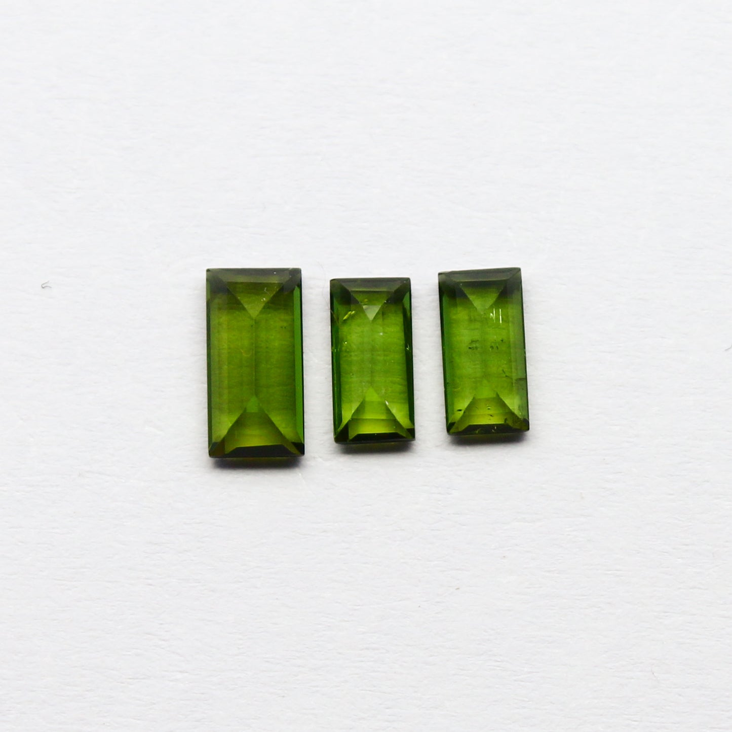 Natural Green Tourmaline Lot 1.42 Carat Mix Size Baguette Shape Faceted Gemstone 3 Piece Lot