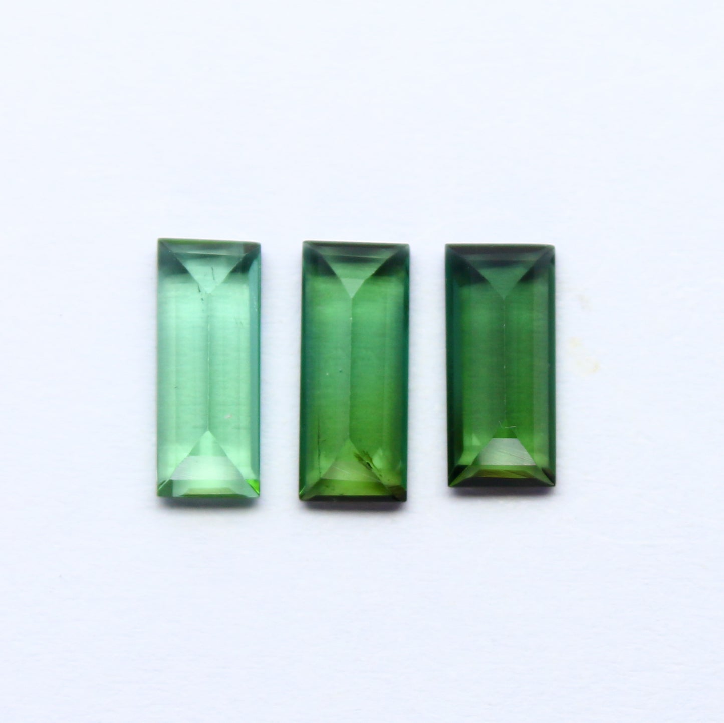 Natural Green Tourmaline Lot 3.82 Carat Mix Size Baguette Shape Faceted Gemstone 3 Piece Lot