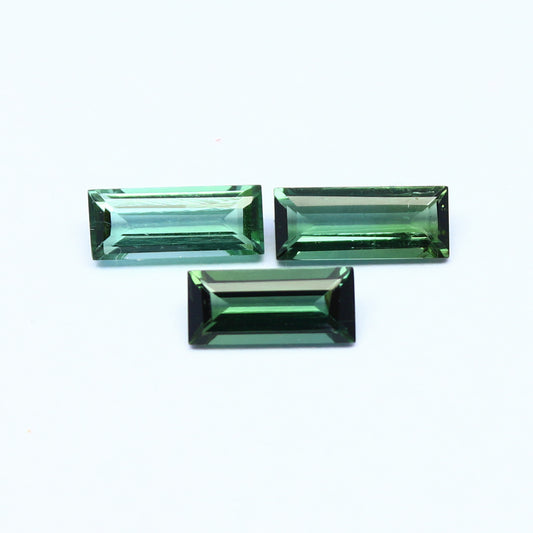 Natural Green Tourmaline Lot 3.82 Carat Mix Size Baguette Shape Faceted Gemstone 3 Piece Lot