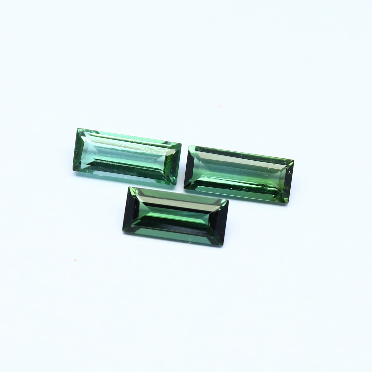 Natural Green Tourmaline Lot 3.82 Carat Mix Size Baguette Shape Faceted Gemstone 3 Piece Lot