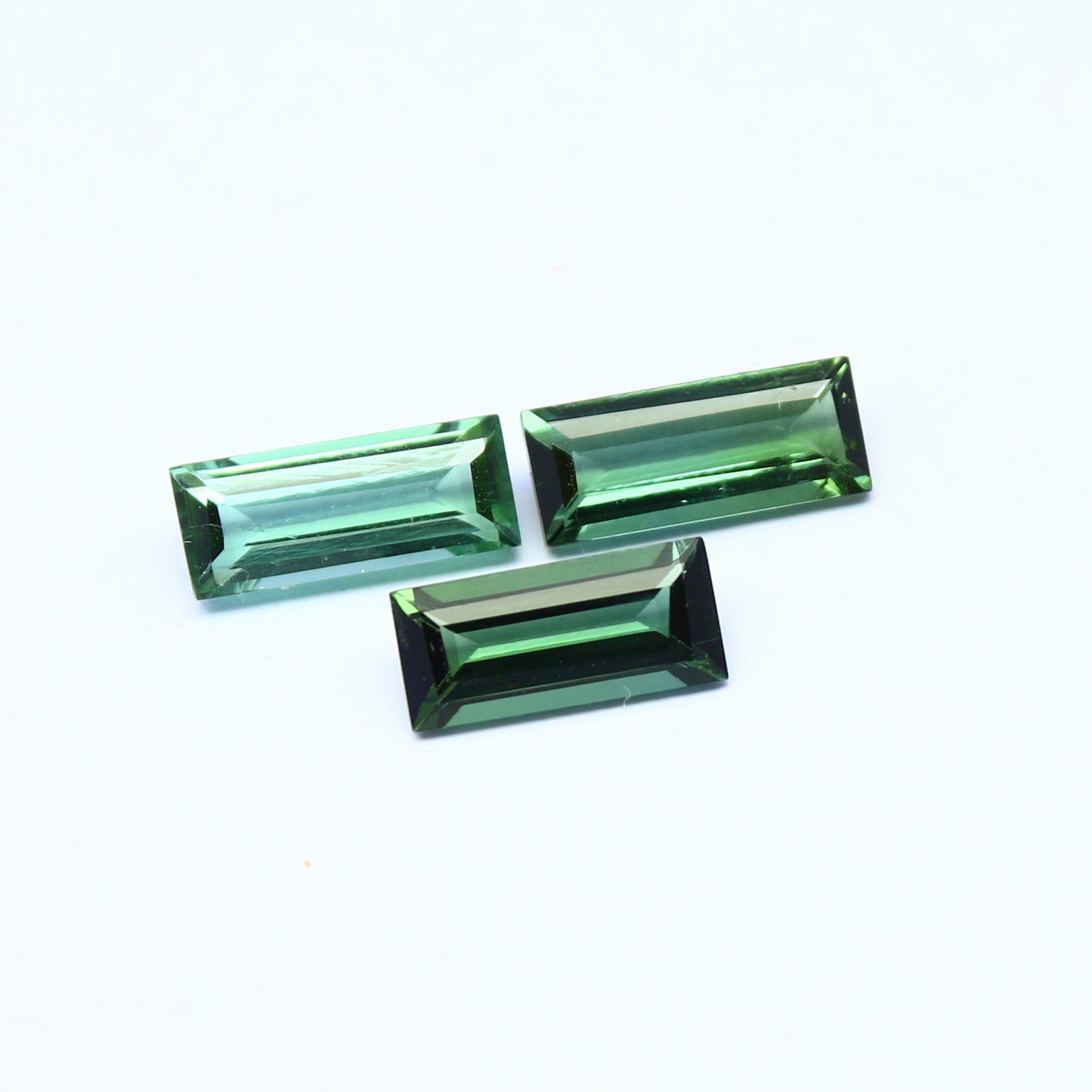 Natural Green Tourmaline Lot 3.82 Carat Mix Size Baguette Shape Faceted Gemstone 3 Piece Lot