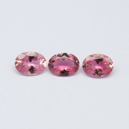 Natural Pink Tourmaline Lot 3.15 Carat 8x6 MM Oval Shape Faceted Gemstone 3 Piece Lot