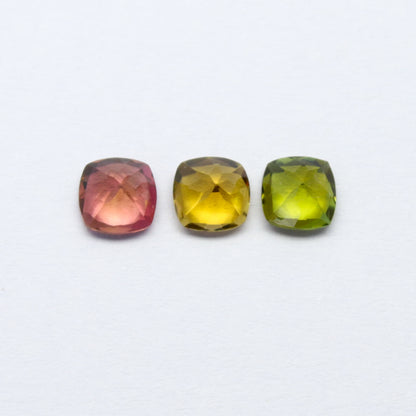 Natural Multi-color Tourmaline Lot 1.65 Carat 5x5 MM Cushion Shape Faceted Gemstone 3 Piece Lot