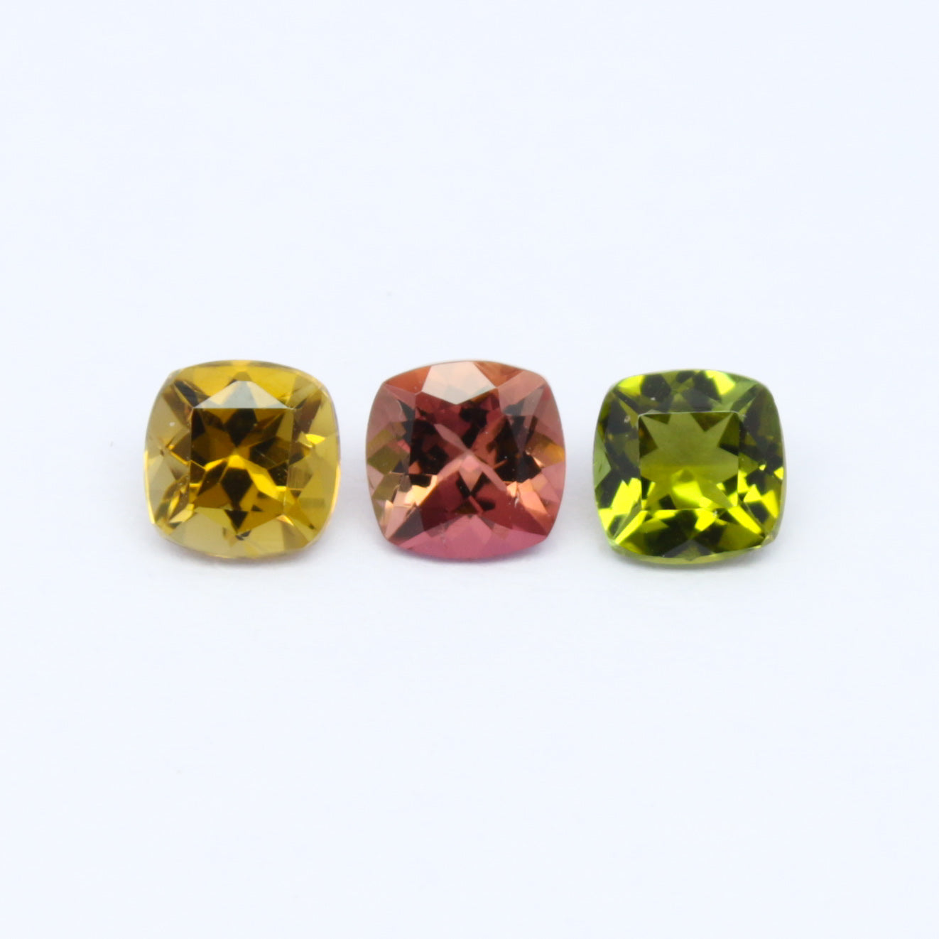 Natural Multi-color Tourmaline Lot 1.65 Carat 5x5 MM Cushion Shape Faceted Gemstone 3 Piece Lot