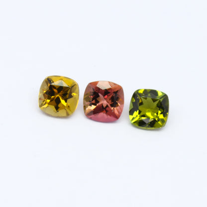 Natural Multi-color Tourmaline Lot 1.65 Carat 5x5 MM Cushion Shape Faceted Gemstone 3 Piece Lot