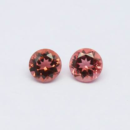 Natural Pink Tourmaline Pair 1.03 Carat 5x5 MM Round Shape Faceted Gemstone Pair