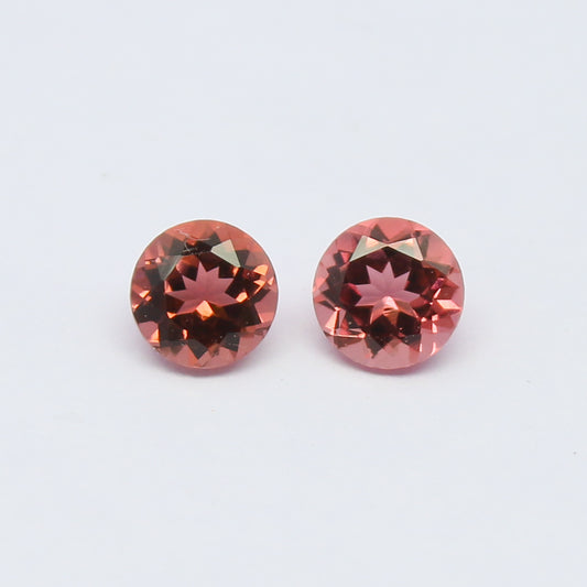 Natural Pink Tourmaline Pair 1.03 Carat 5x5 MM Round Shape Faceted Gemstone Pair