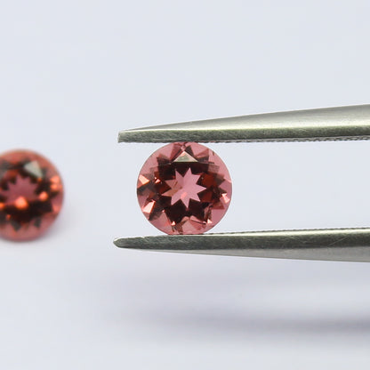 Natural Pink Tourmaline Pair 1.03 Carat 5x5 MM Round Shape Faceted Gemstone Pair