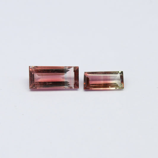 Natural Bi-Color Tourmaline Lot 2.14 Carat 10x4.5/8x4 MM Baguette Shape Faceted Gemstone 2 Piece Lot