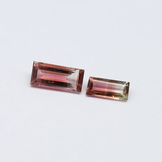 Natural Bi-Color Tourmaline Lot 2.14 Carat 10x4.5/8x4 MM Baguette Shape Faceted Gemstone 2 Piece Lot