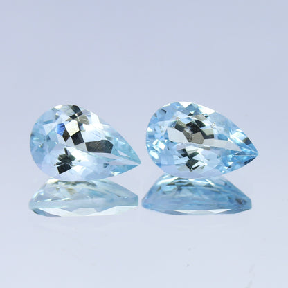 Natural Aquamarine Pair 2.35 Carat 9x6 MM Pear Shape Faceted Gemstone Pair