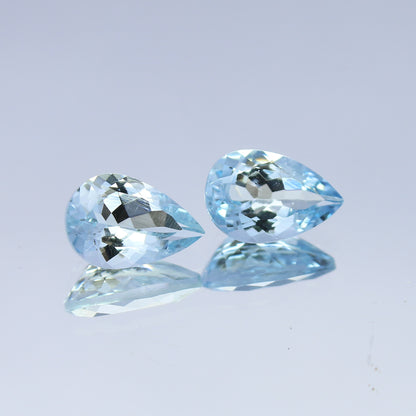 Natural Aquamarine Pair 2.35 Carat 9x6 MM Pear Shape Faceted Gemstone Pair