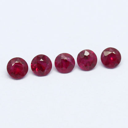 Natural Burma Ruby 0.82 Carat 3.1 to 3.3 MM Round Shape Faceted Gemstone 5 Piece Lot