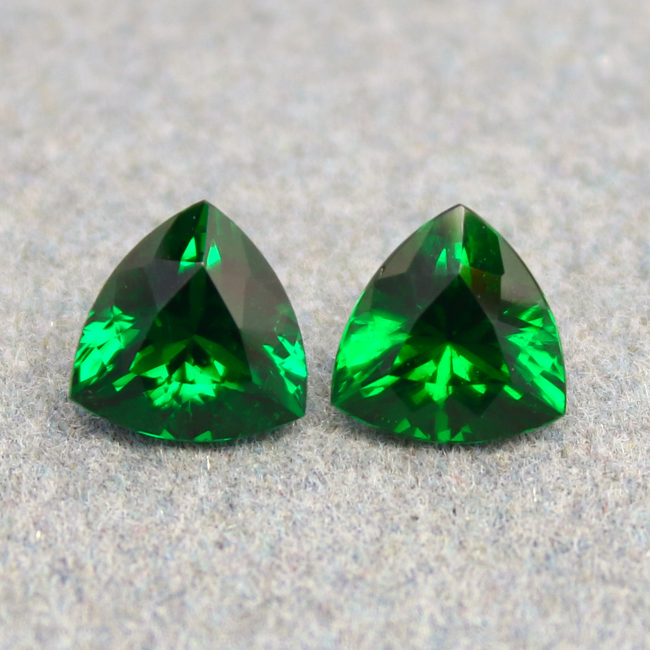 Natural Tsavorite Pair 2.55 Carat 7x7 MM Trillion Shape Faceted Gemstone Pair