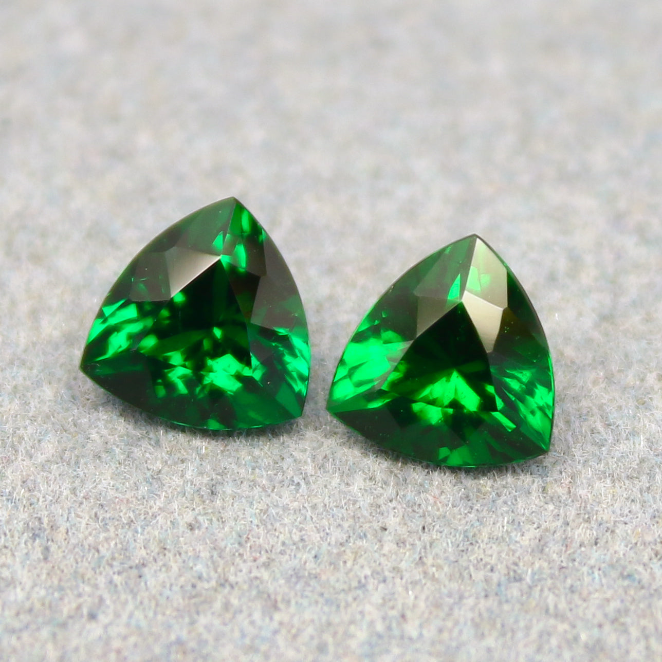 Natural Tsavorite Pair 2.55 Carat 7x7 MM Trillion Shape Faceted Gemstone Pair