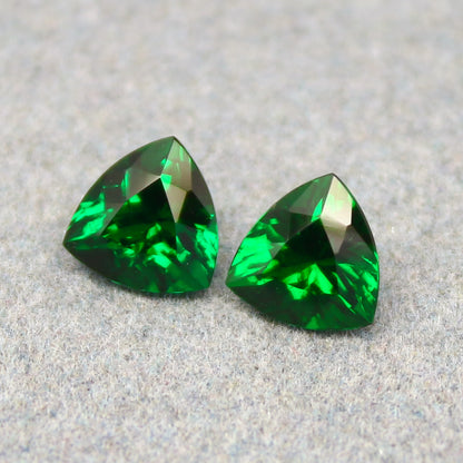 Natural Tsavorite Pair 2.55 Carat 7x7 MM Trillion Shape Faceted Gemstone Pair