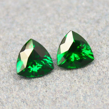 Natural Tsavorite Pair 2.55 Carat 7x7 MM Trillion Shape Faceted Gemstone Pair