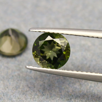 Natural Green Tourmaline Lot 2.54 Carat 7x7 MM Round Shape Faceted Gemstone 2 Piece Lot