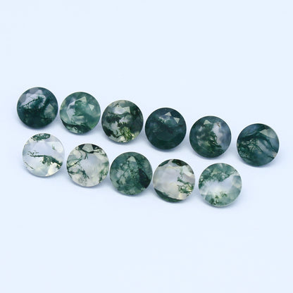 Natural Moss Agate 5x5 MM Round Shape Faceted Gemstone 11 Piece Lot