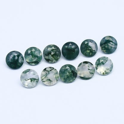 Natural Moss Agate 5x5 MM Round Shape Faceted Gemstone 11 Piece Lot