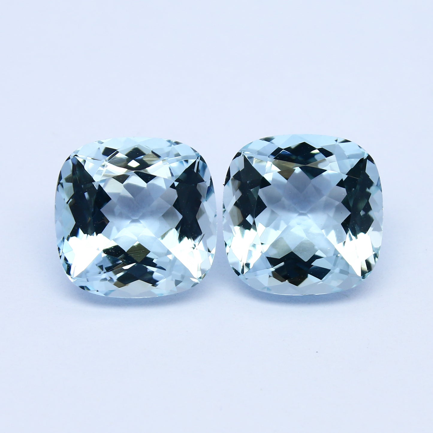 Natural Flawless Aquamarine Pair 8.02 Carat 10x10 MM Cushion Shape Faceted Gemstone Pair