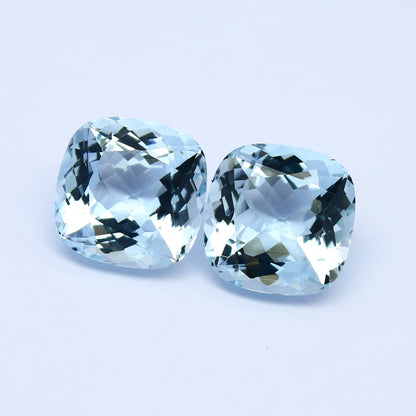 Natural Flawless Aquamarine Pair 8.02 Carat 10x10 MM Cushion Shape Faceted Gemstone Pair